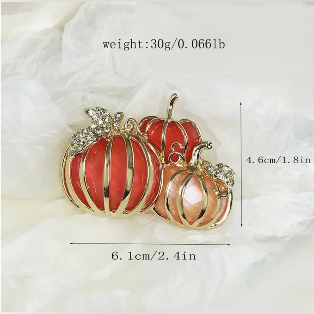Pumpkin Trio Enamel & Rhinestone Brooch Pin Halloween Thanksgiving Autumn